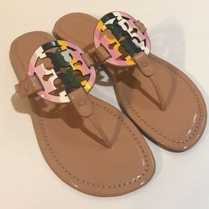 NIB Tory Burch Printed Patent Leather Miller - Pastel Rainbow, Size 8.5